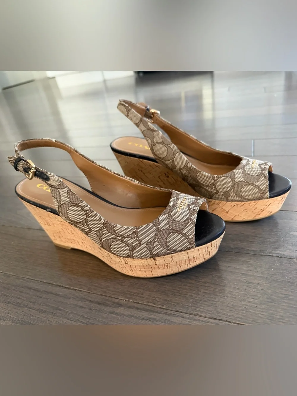 Coach Signature Canvas Slingback Wedges